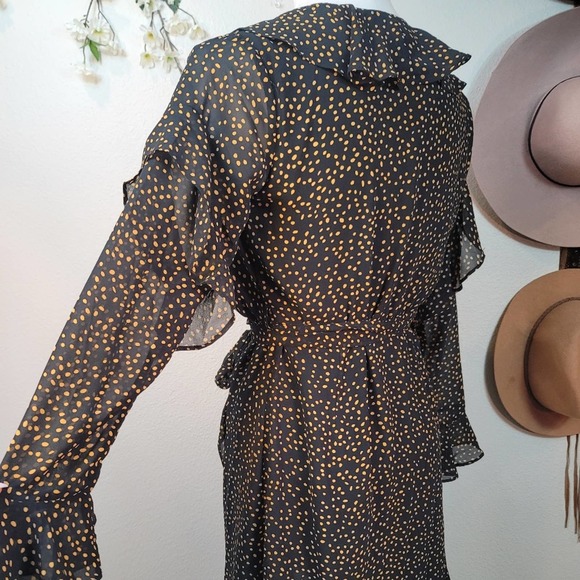 LUCY PARIS POLKA DOT WRAP RUFFLE MINI DRESS LONG SLEEVE WOMEN'S SIZE SMA… - Picture 3 of 12